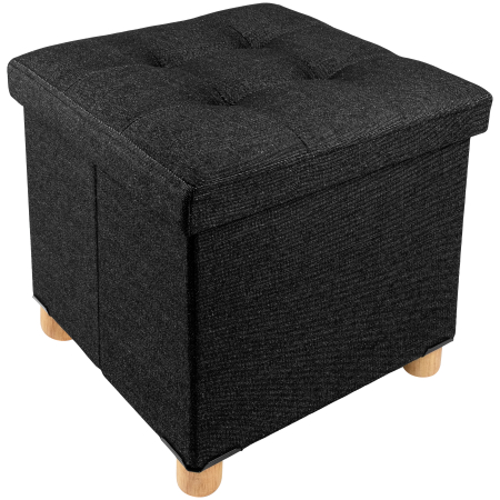 Tabureti living - Taburet Pliabil cu Spatiu de Depozitare, FizioTab®, cu Picioare din Lemn Masiv, Cub 38X38X34 cm, Negru