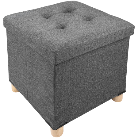 Tabureti living - Taburet Pliabil cu Spatiu de Depozitare, FizioTab®, cu Picioare din Lemn Masiv, Cub 38X38X38 cm, Gri