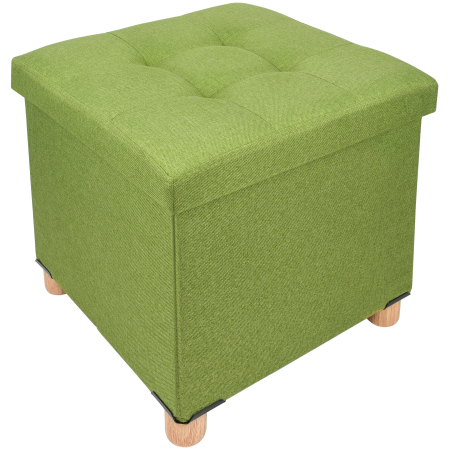Tabureti living - Taburet Pliabil cu Spatiu de Depozitare, FizioTab®, cu Picioare din Lemn Masiv, Cub 38X38X34, Verde