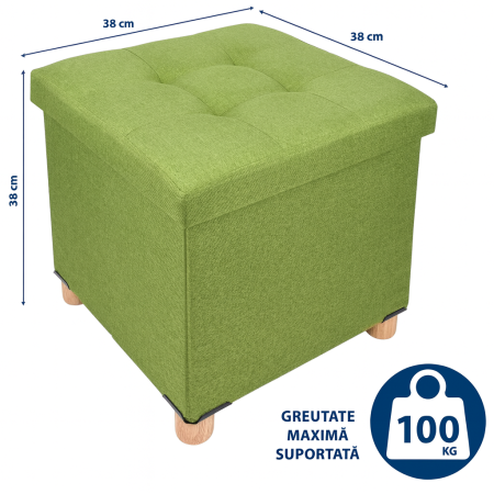 Taburet Pliabil cu Spatiu de Depozitare, FizioTab®, cu Picioare din Lemn Masiv, Cub 38X38X34, Verde [4]