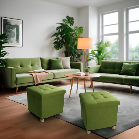 Taburet Pliabil cu Spatiu de Depozitare, FizioTab®, cu Picioare din Lemn Masiv, Cub 38X38X34, Verde [2]