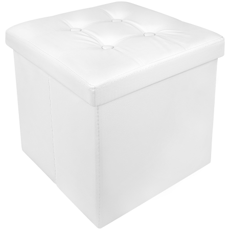 Tabureti living - Taburet Pliabil cu Spatiu de Depozitare FizioTab®, Tip Cutie, Otoman, Piele Ecologica, 38X38X38 cm, Alb