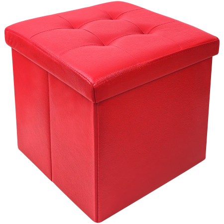 Tabureti living - Taburet Pliabil cu Spatiu de Depozitare FizioTab®, Tip Cutie, Otoman, Piele ecologica, Cub 38X38X38 cm, Rosu