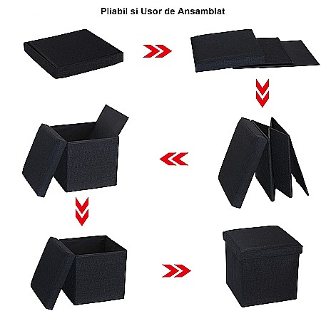 Taburet Pliabil cu Spatiu de Depozitare FizioTab®, Tip Cutie, Cub Textil, 38X38X38 cm, Gri cu Fire Albe [4]