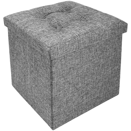 Tabureti living - Taburet Pliabil cu Spatiu de Depozitare FizioTab®, Tip Cutie, Cub Textil, 38X38X38 cm, Gri cu Fire Albe
