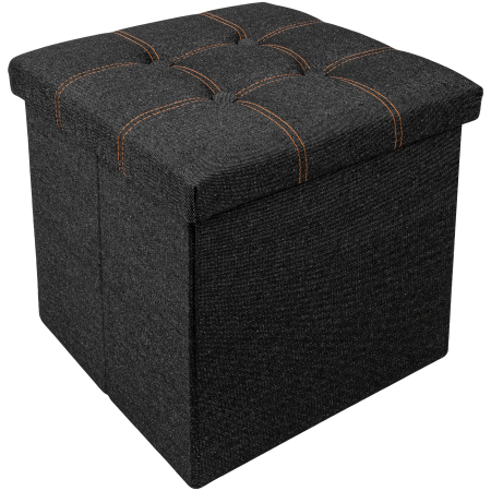 Tabureti living - Taburet Pliabil cu Spatiu de Depozitare FizioTab®, Tip Cutie, Cub Textil, 38X38X38 cm, Negru