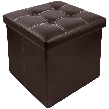 Tabureti living - Taburet Pliabil cu Spatiu de Depozitare FizioTab®, Tip Cutie, Otoman, Cub 38X38X38 cm, Piele ecologica, Maro