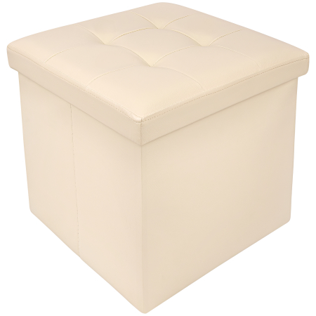 Tabureti living - Taburet Pliabil cu Spatiu de Depozitare FizioTab®, Tip Cutie, Otoman, Cub 38X38X38 cm, Piele ecologica, Bej