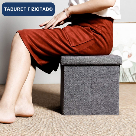 Taburet Pliabil cu Spatiu de Depozitare FizioTab®, Tip Cutie, Otoman, Culoare Gri, Textil 38X38X38 cm [3]