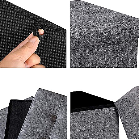 Taburet Pliabil cu Spatiu de Depozitare FizioTab®, Tip Cutie, Otoman, Culoare Gri, Textil 38X38X38 cm [5]