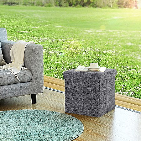 Taburet Pliabil cu Spatiu de Depozitare FizioTab®, Tip Cutie, Otoman, Culoare Gri, Textil 38X38X38 cm [7]