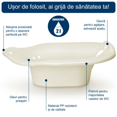 Vas FizioTab® Sitz Bath, pentru Bai de Sezut, tip Lighean pentru Wc, cu Irigator Reglabil, Asigura Igiena Locala si Ameliorarea Simptomelor Provocate de Hemoroizi, Carlig si Saculet Depozitare Incluse [5]