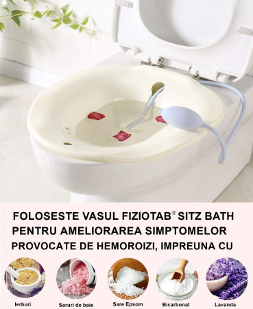 Vas FizioTab® Sitz Bath, pentru Bai de Sezut, tip Lighean pentru Wc, cu Irigator Reglabil, Asigura Igiena Locala si Ameliorarea Simptomelor Provocate de Hemoroizi, Carlig si Saculet Depozitare Incluse [4]