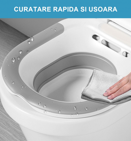 Vas FizioTab® Sitz Bath Pliabil, pentru Baie de Sezut, tip Lighean pentru Wc, Asigura Igiena Locala si Ameliorarea Simptomelor Provocate de Hemoroizi, Carlig si Saculet Depozitare Incluse, Alb/Gri cu [6]