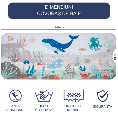 Covoras pentru cada, anti-alunecare, FizioTab®, 100×40 cm, Balena [3]
