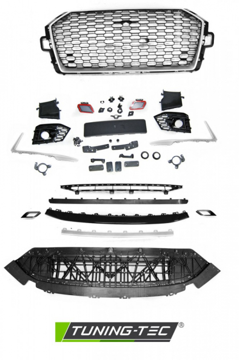 Bara fata AUDI A4 B9 08.15-19 RS4 STYLE PDC cu grile argintiu cu negru [3]