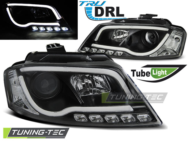 Faruri AUDI A3 8P 08-12 NEGRU TUBE LIGHT TRU DRL [1]
