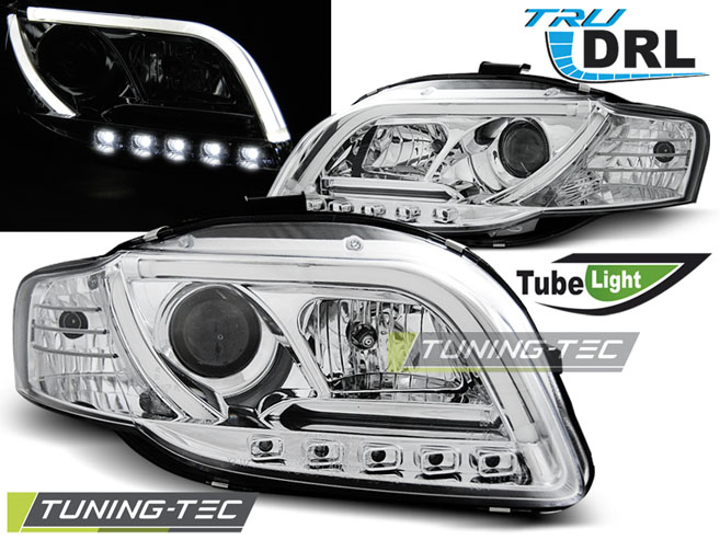 Faruri AUDI A4 B7 11.04-03.08 TUBE LIGHTS CROM TRU DRL [1]