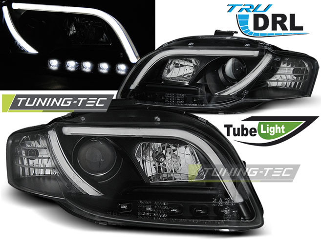 Faruri AUDI A4 B7 11.04-03.08 TUBE LIGHTS NEGRU TRU DRL [1]