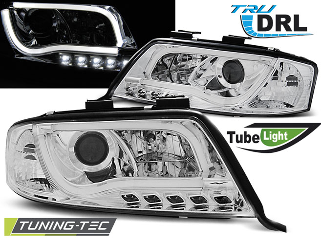 Faruri AUDI A6 05.97-05.01 TUBE LIGHTS TRU DRL CROM [1]