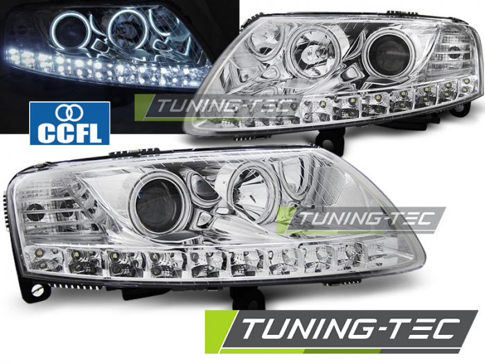 Faruri AUDI A6 C6 04.04-08 ANGEL EYES LED CROM [1]