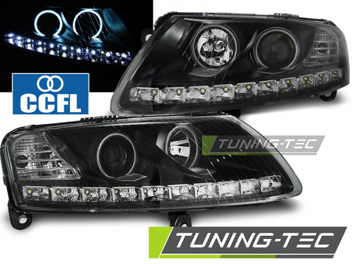 Faruri AUDI A6 C6 04.04-08 ANGEL EYES LED NEGRU [1]