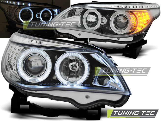 Faruri BMW E60/E61 03-07 ANGEL EYES CROM LED INDIC. [1]