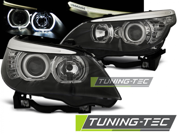 Faruri BMW E60/E61 03-07 LED ANGEL EYES H7/H7 NEGRU [1]