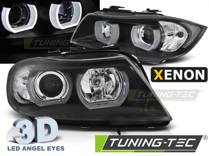 Faruri BMW E90/E91 03.05-08.08 3D U-TYPE NEGRU HID [1]