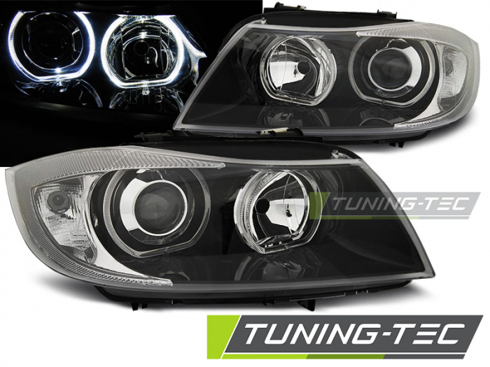 Faruri BMW E90/E91 03.05-11 LED ANGEL EYES NEGRU [1]