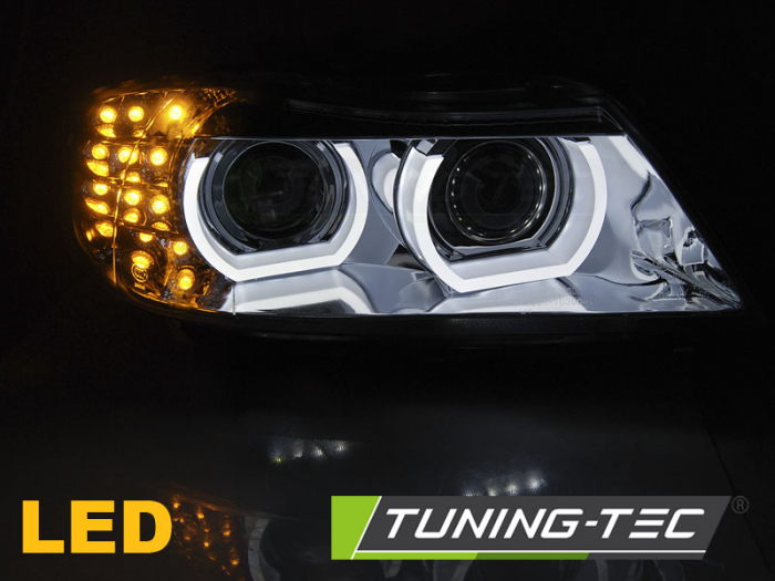 Faruri BMW E90/E91 LCI 09-11 HID DRL crom semnalizari LED [5]