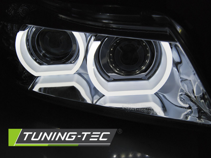 Faruri BMW E90/E91 LCI 09-11 HID DRL crom semnalizari LED [3]