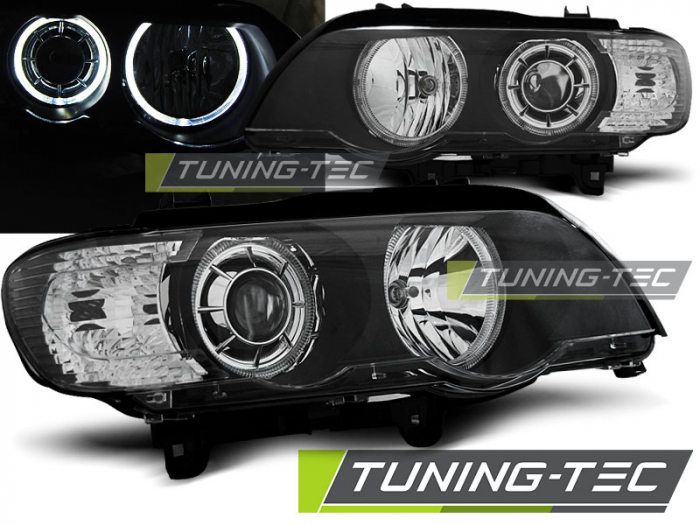Faruri BMW X5 E53 09.99-10.03 LED ANGEL EYES NEGRU [1]