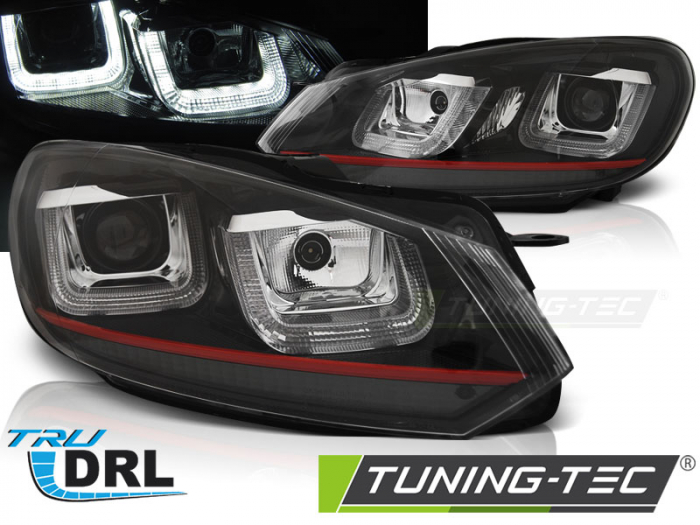 Faruri VW GOLF 6 08-12 U-TYPE NEGRU RED LINE DRL [1]