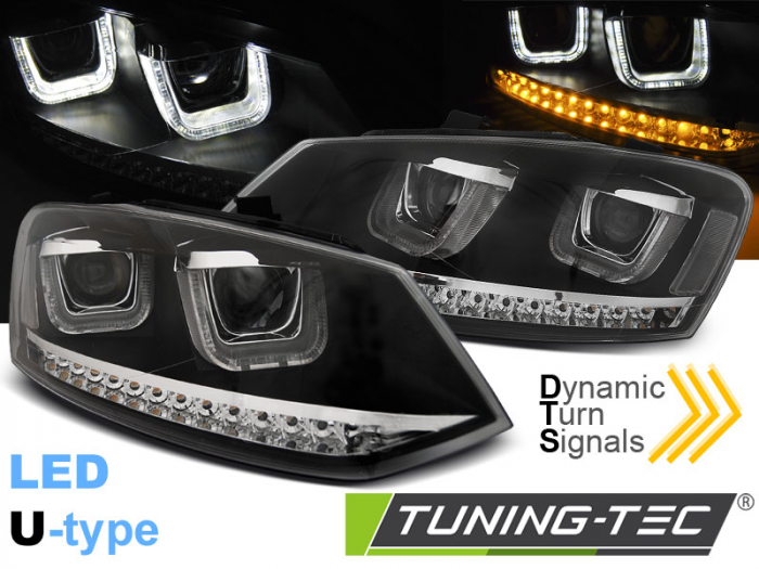Faruri VW POLO 6R 09-03.14 U-TYPE LED SEQ NEGRU [1]