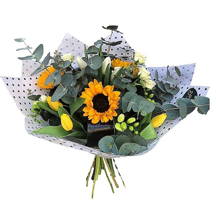 buchet lalele galbene floarea soarelui