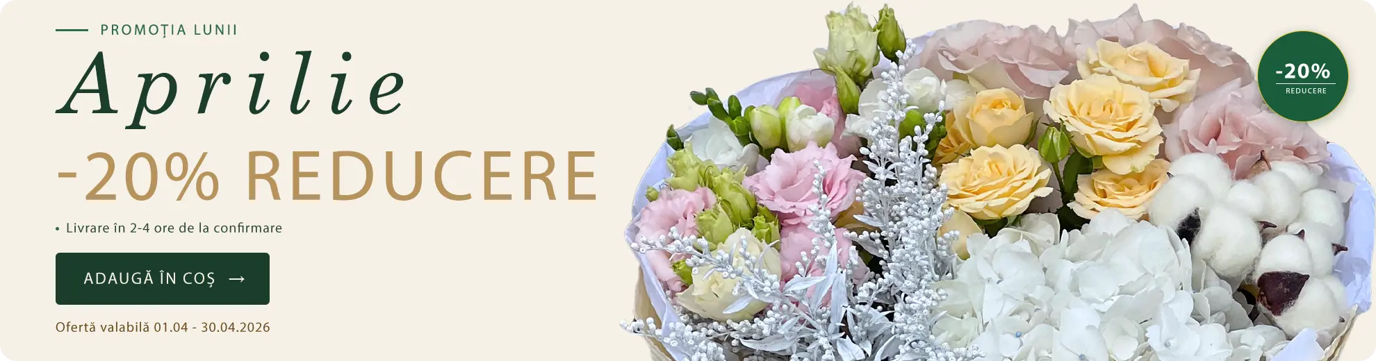 Promotia Lunii Aprilie — Buchet Blush Pastel cu Frezii — Florarie Fleurange Baia Mare