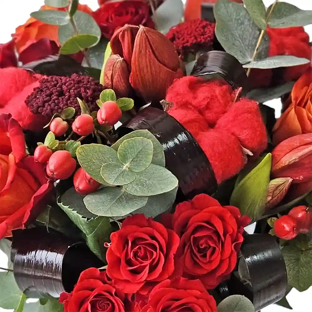 Aranjament Floral cu Flori Rosii – Trandafiri, Amaryllis si Bumbac, Fleurange Baia Mare [2]