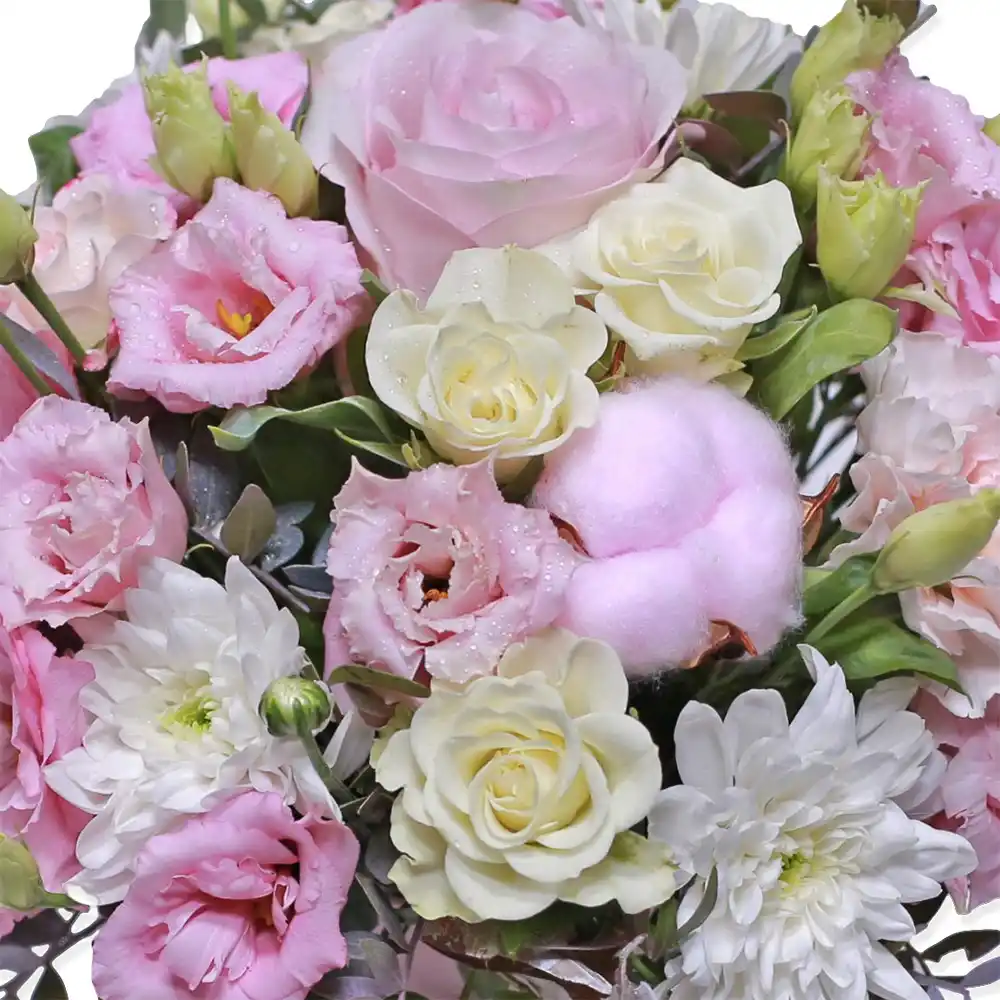 Aranjament Life With Flowers cu lisianthus, trandafir si bumbac in cutie catifea – Fleurange Baia Mare [2]