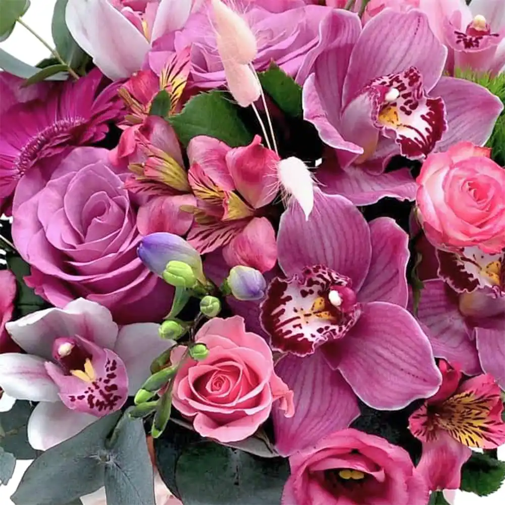 Aranjament Floral Pinky – trandafiri, cymbidium, frezii roz, cutie Fleurange Baia Mare [2]