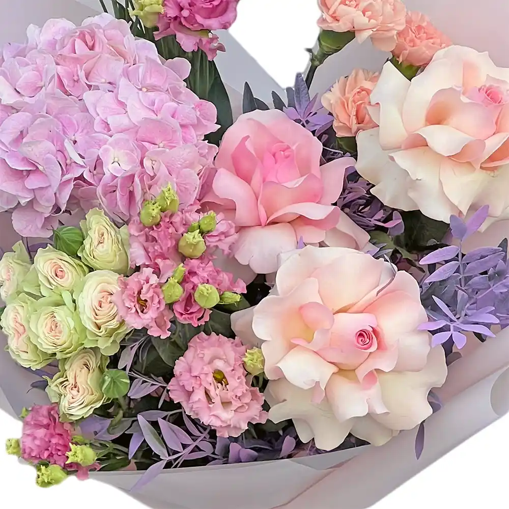 Bouquet En Rose – hortensia trandafiri garoafe lisianthus roz, Fleurange Baia Mare [2]