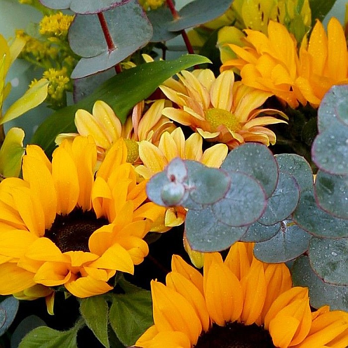 Buchet Sunrise in Your Eyes – Floarea Soarelui, Crizantemă, Solidago și Alstroemeria [2]