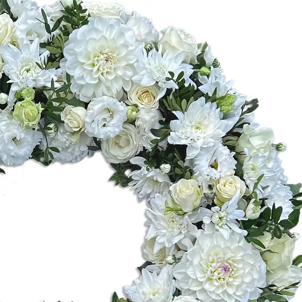 Jerba Funerara cu Flori Albe – chrysanteme dahlia lisianthus mini-rosa, Fleurange Baia Mare [2]