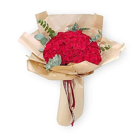 Buchete Flori - Buchet 101 Trandafiri Roșii și Eucalipt – 101 Motive Pentru Care Te Iubesc