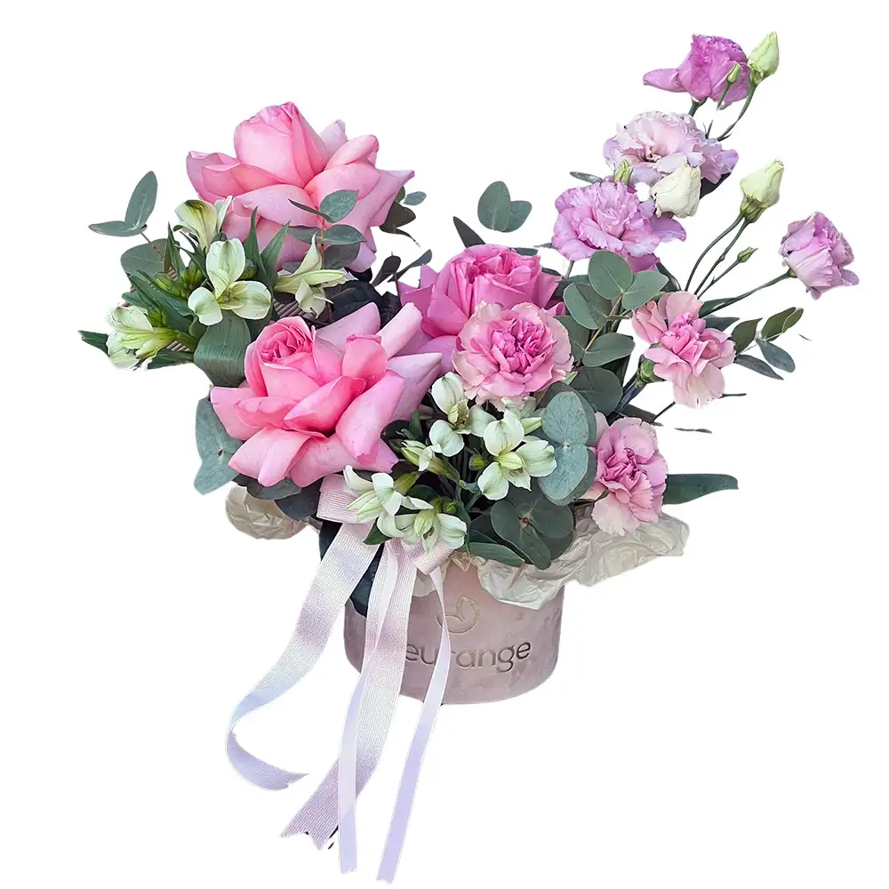 Aranjamente Flori Mixte - Aranjament Lilac Rose – Trandafiri Roz și Garoafe Lila, Fleurange Baia Mare