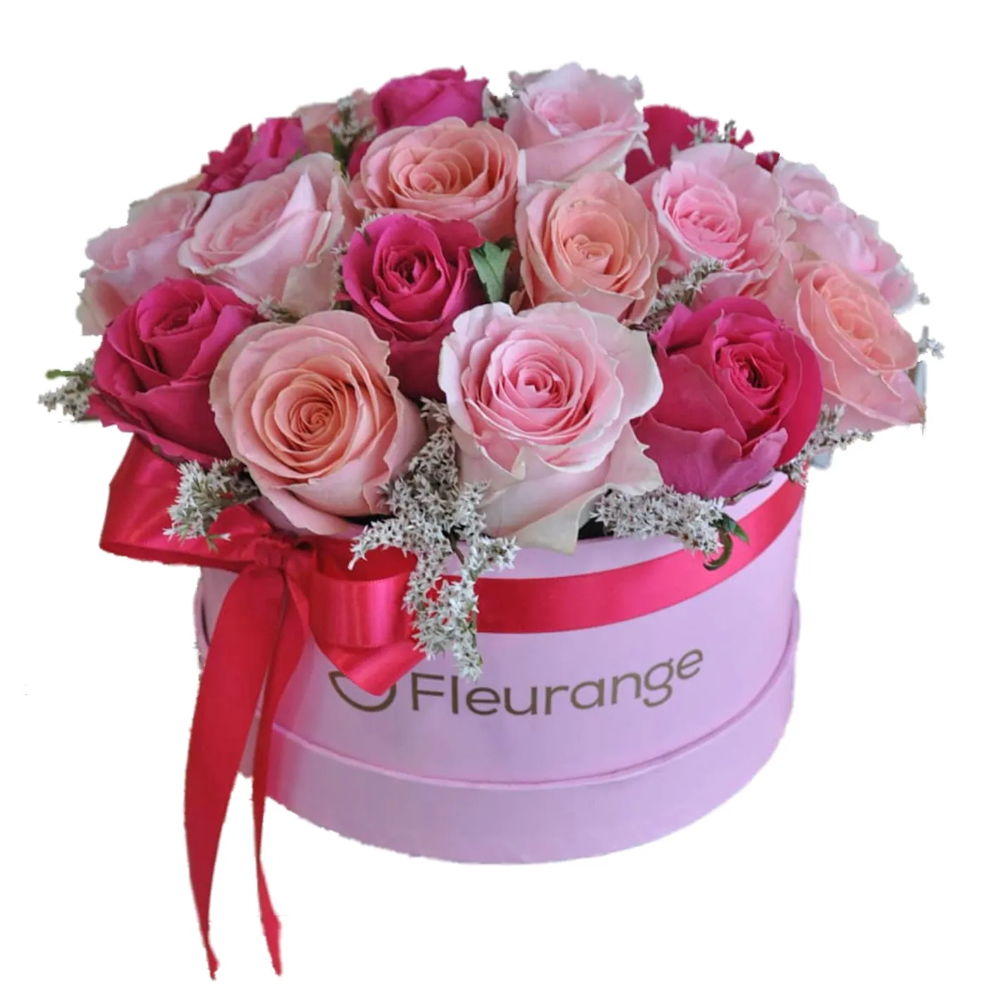 Aranjamente Trandafiri - Aranjament 21 Trandafiri Roz – cutie rotunda Fleurange Baia Mare
