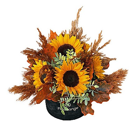 Pentru Mama - Aranjament cu floarea-soarelui în cutie catifea – Fleurange