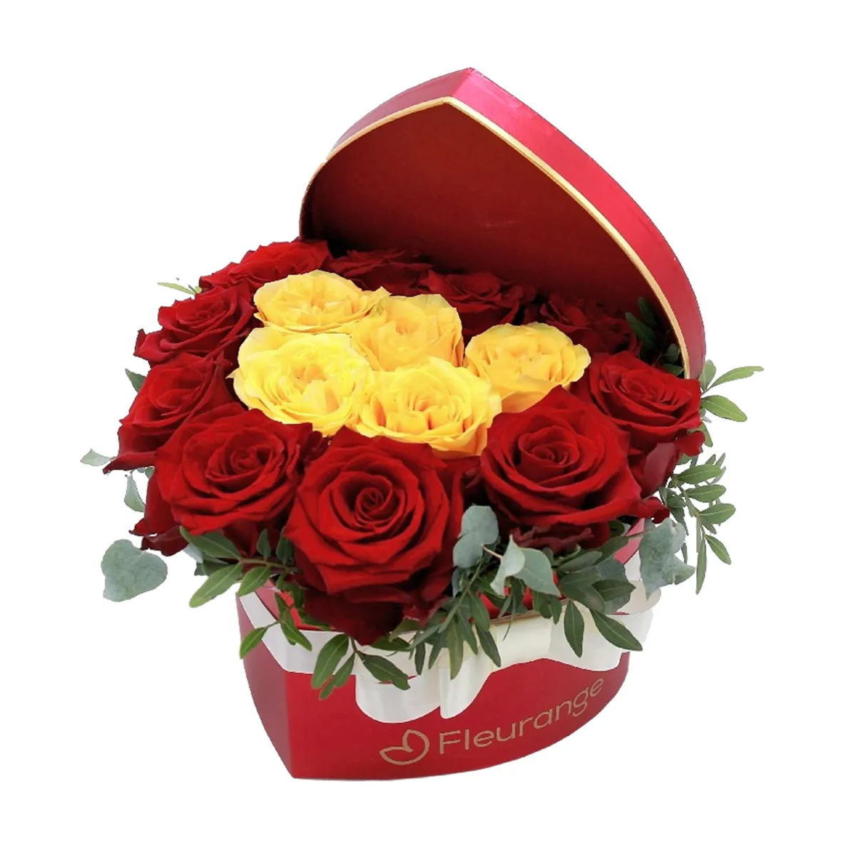 Aranjament Inima I'm Falling For You – 15 trandafiri rosii si galbeni, Fleurange Baia Mare
