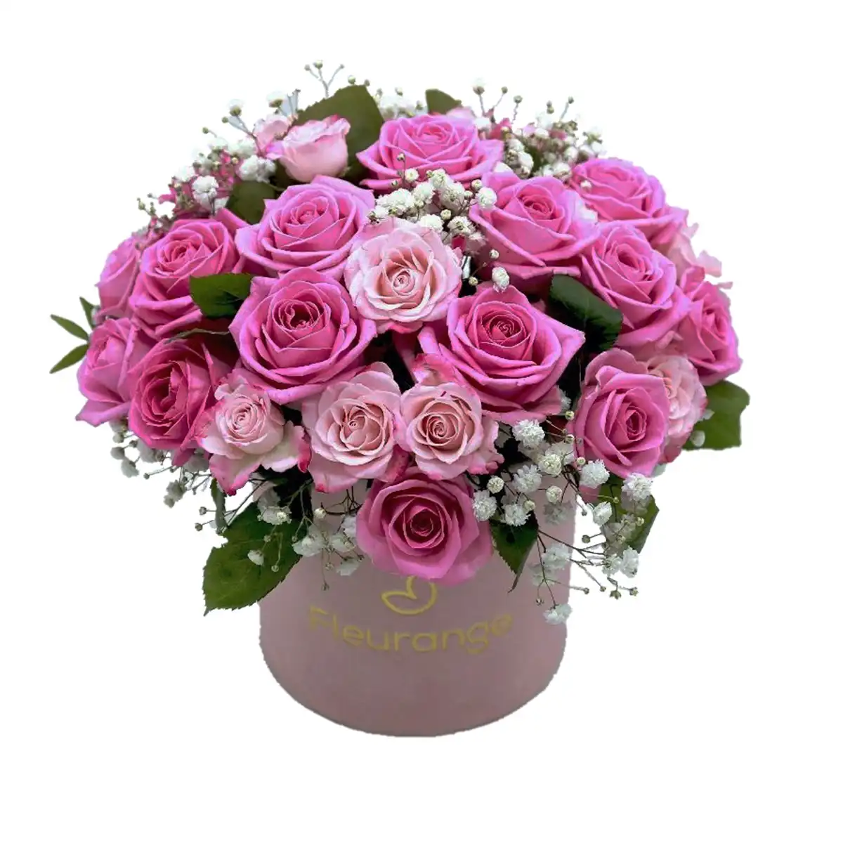 Pink Collection - Aranjament The Earth Laughs in Flowers – 17 trandafiri roz, mini-rosa, gypsophila, Fleurange Baia Mare
