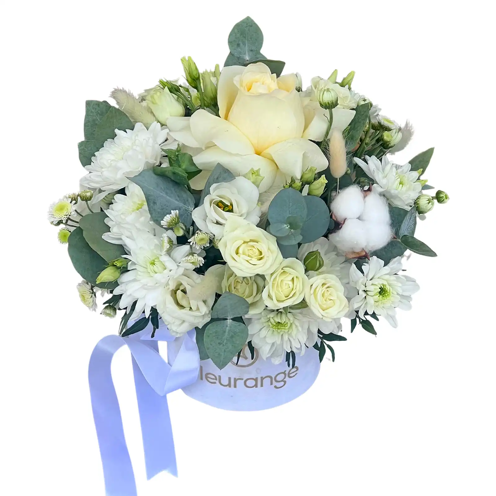 Aranjamente Flori Mixte - Aranjament Floral All White – lisianthus, trandafir, lagurus alb, cutie Fleurange Baia Mare